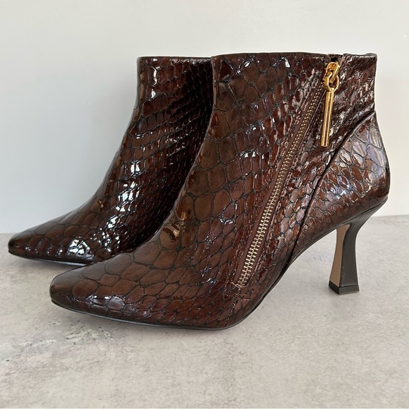 Louise Et Cie Lenah Square Toe Croc Leather Bootie, Cocoa Brown 7 NEW - Picture 3 of 11